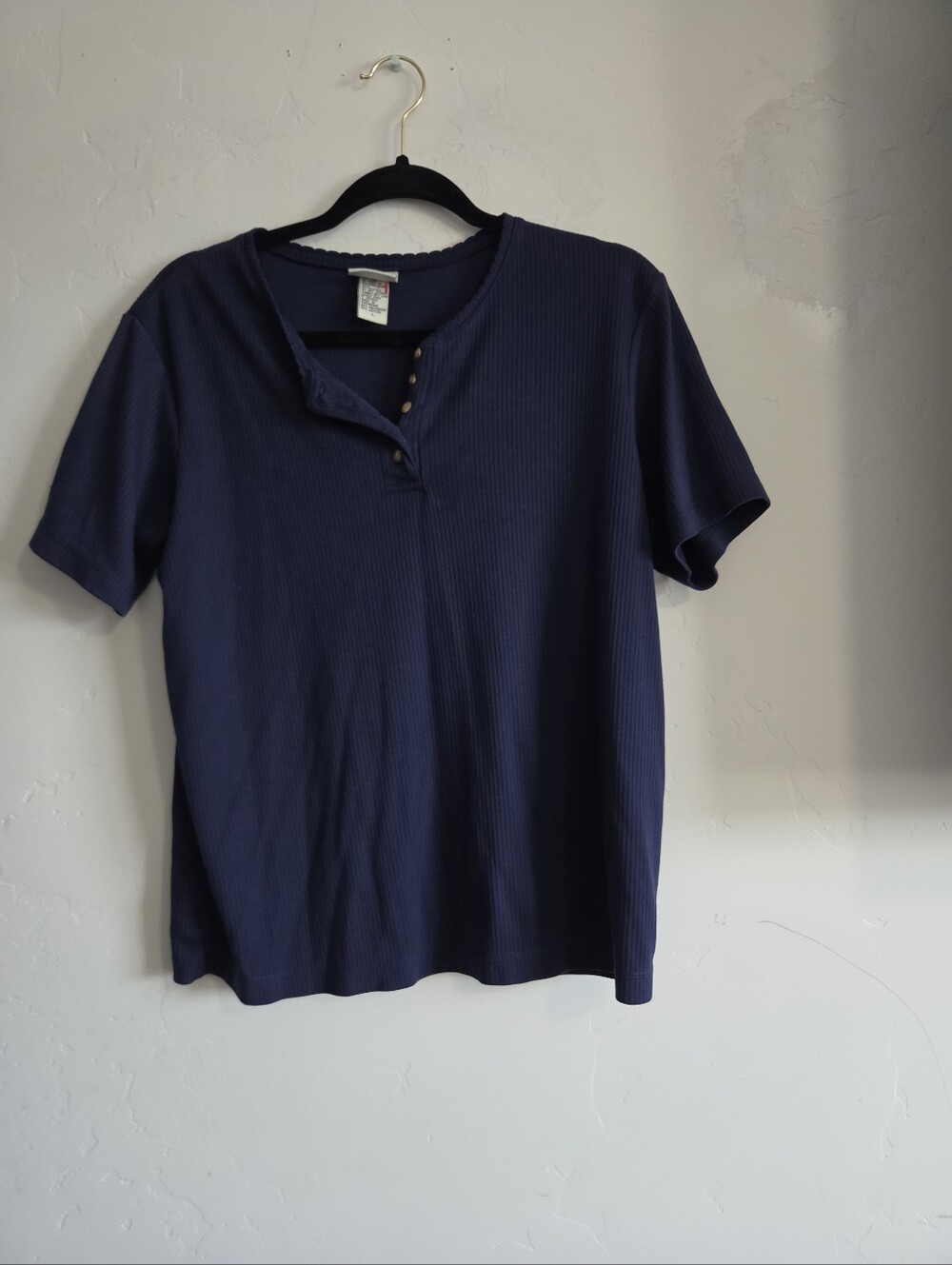 Classic Elements Navy Ribbed Short-Sleeve Henley Tee